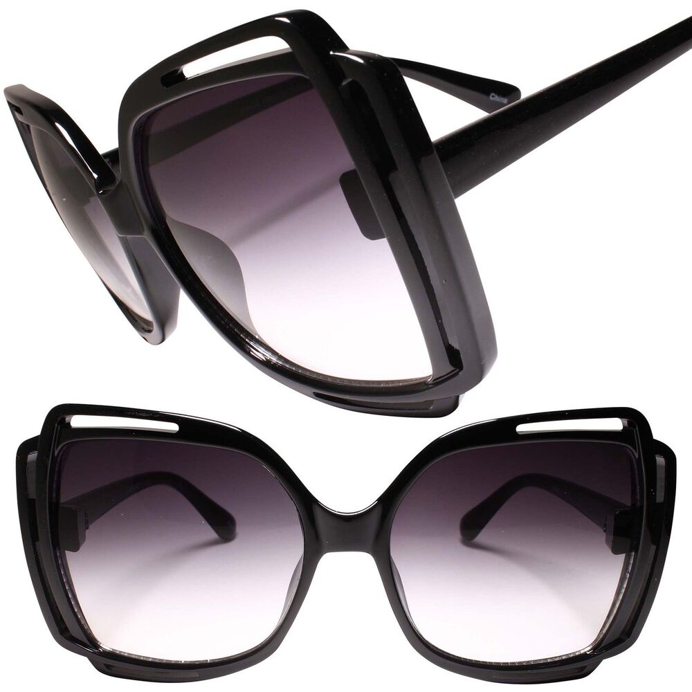 Classy Exotic Oversized Exaggerated Womens Overlapping Frame Black Sunglasses